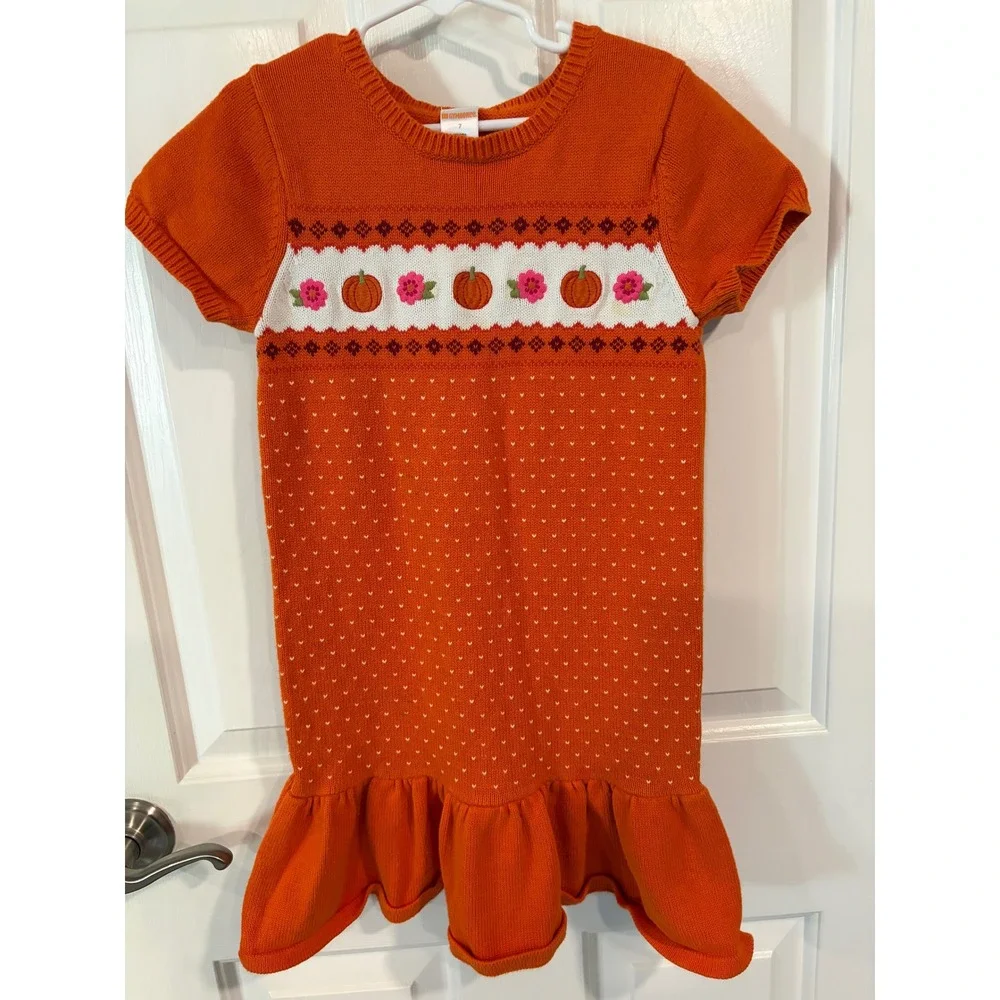 Girls Gymboree Size 7 Fall Pumpkin Autumn Harvest Sweater Dress EUC